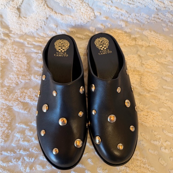 Chic Black Studded Vince Camuto Mules - Picture 5 of 6